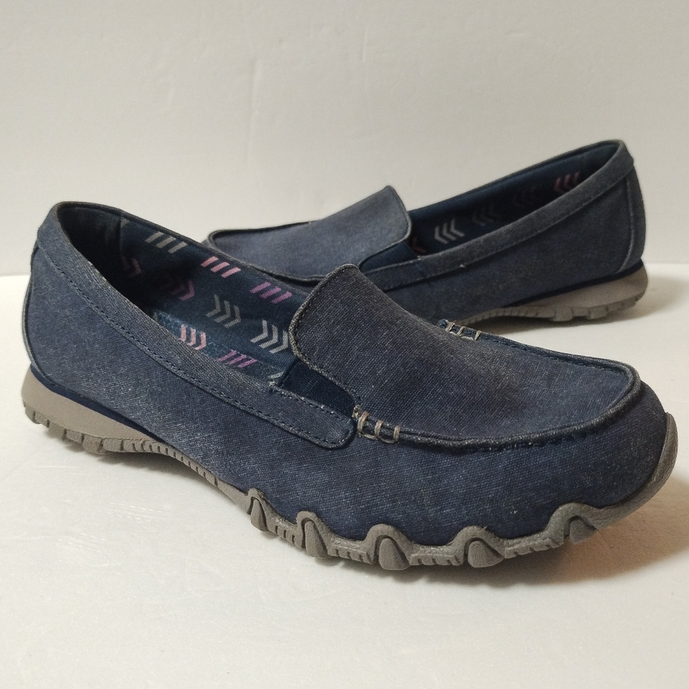 Skechers Womens Relaxed Fit Slip-on Flats Loafers Bikers Navy Blue Size 7.5